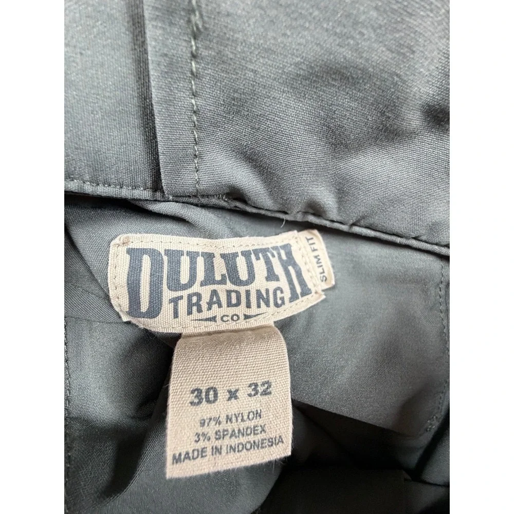 Duluth Mens 30x32 Cargo Pants Dry On The Fly Olive Green Nylon Stretch Slim Fit